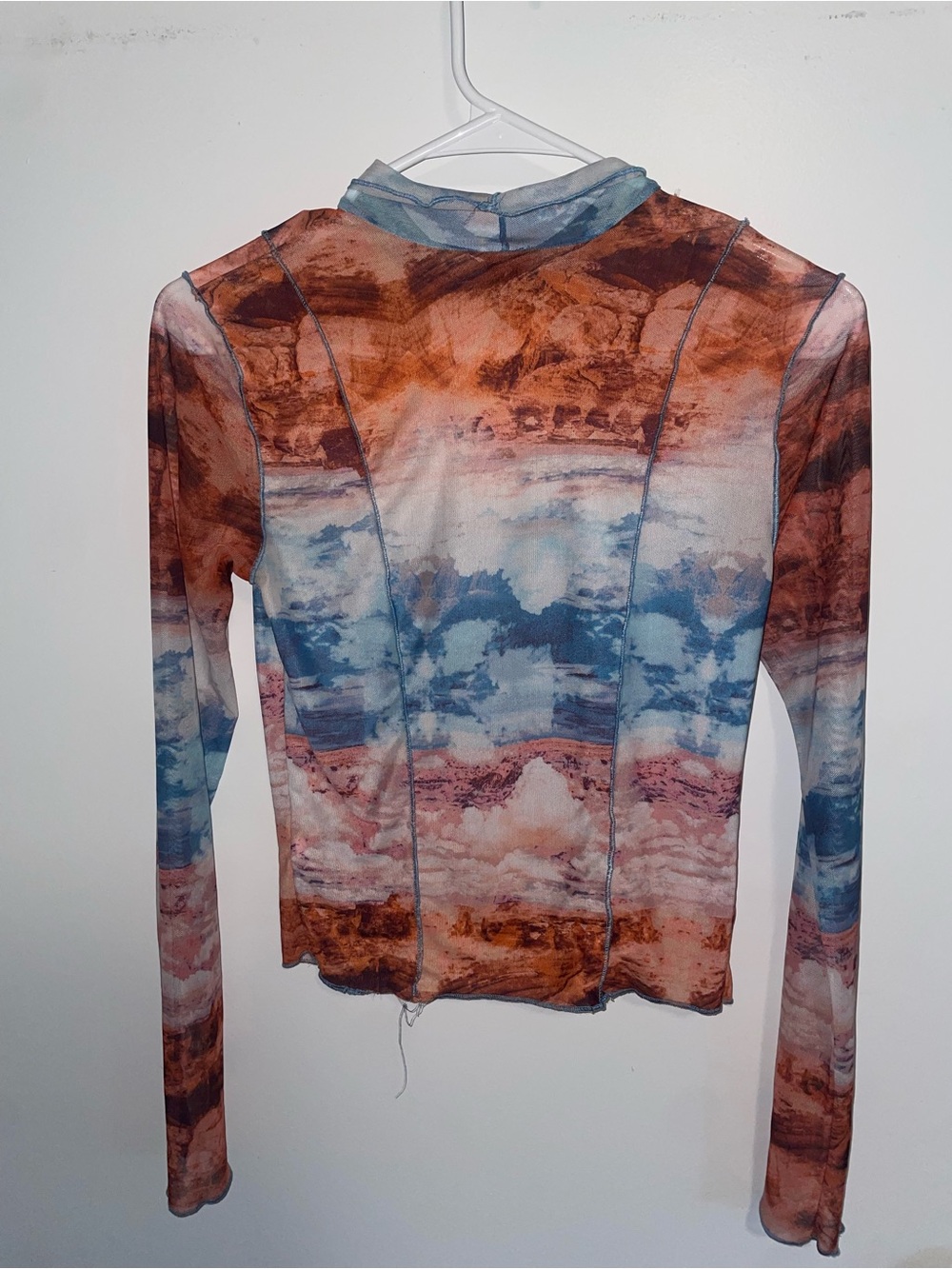 wild fable Long-Sleeve Sheer Mesh Top in Blue and Rust